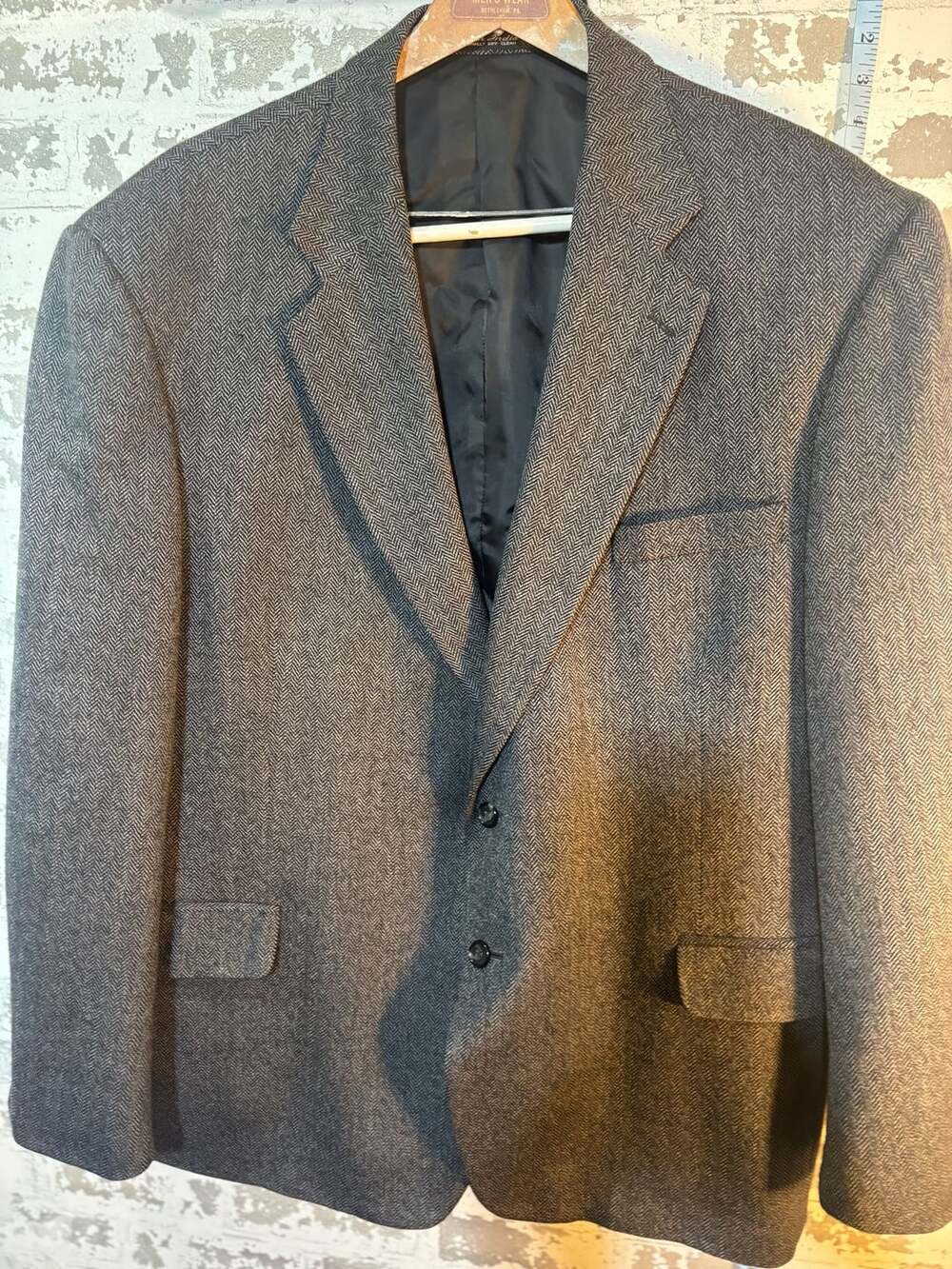 Hunt Valley Gray/Navy Herringbone Lambs Wool Blend Blazer Jacket Size 48R